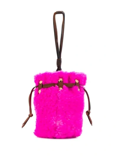 Marni Bindle Shearling Bucket Bag In Pink