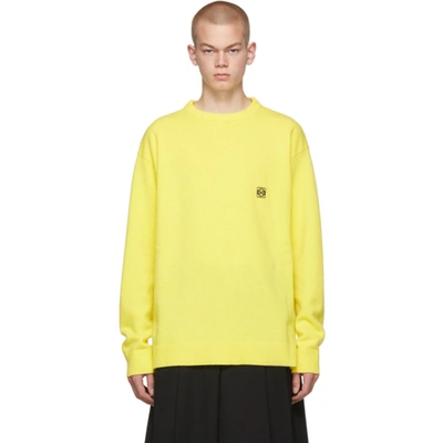 Loewe 'anagram' Logo Embroidered Wool Sweater In Yellow
