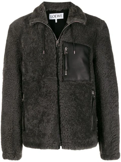 Loewe Leather Pocket Lambskin Shearling Jacket In Grey