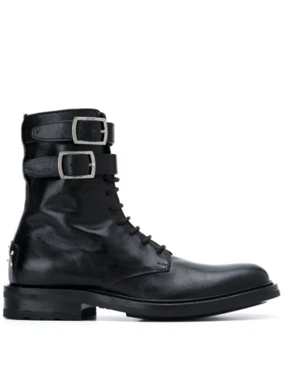 Saint Laurent Army Lace-up Buckle Detail Boots In Black