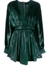 Balmain Kimono-sleeve Gathered Velvet Mini Dress In Green