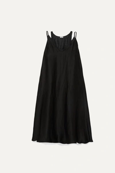 Loewe Layered Satin And Linen-gauze Dress In Black