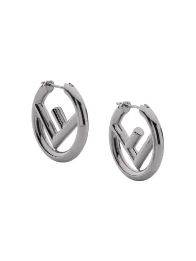 Fendi Logo Earrings In F01lk-ruthenium Ultra Blac