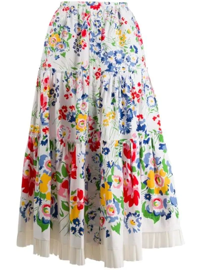 Marc Jacobs Floral Print Midi Skirt In 101 White Flower