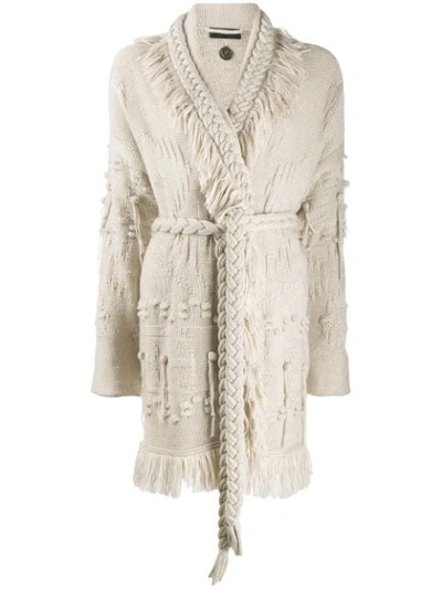 Alanui Fringed Jacquard-knitted Cardigan In Neutrals