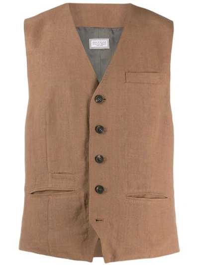 Brunello Cucinelli Button Down Waistcoat In Brown