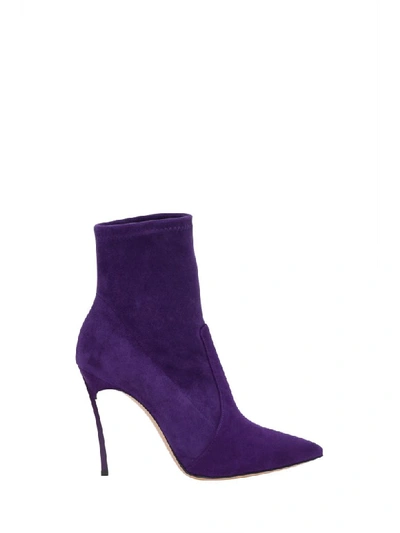 Casadei Suede Ankle Boots With Blade Heel In Viola