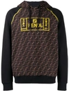 Fendi Monogrammed Hooded Cotton Sweatshirt In Black