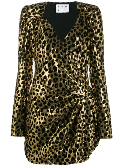 In The Mood For Love Sequined Leopard Wrap-dress In Gold