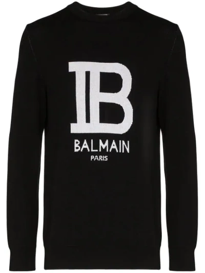Balmain Logo Wool & Viscose Knit Sweater In Black
