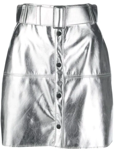 Msgm Belated Mini Skirt With Central Buttoning And Belt In White