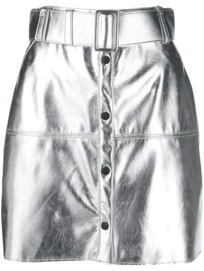 Msgm Belated Mini Skirt With Central Buttoning And Belt In Silver