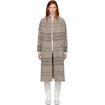 Isabel Marant Étoile Beige Long Striped Wool Coat