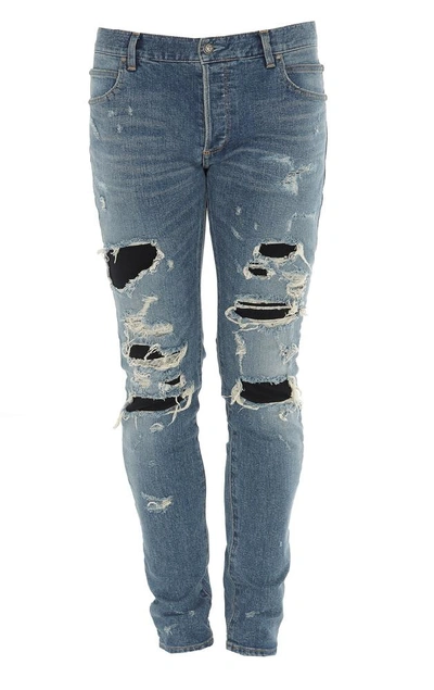Balmain Distressed Effects Skinny Jeans In Blu