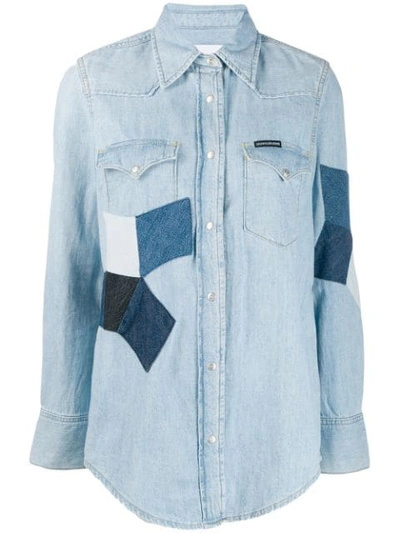 Calvin Klein Jeans Est.1978 Foundation Western Denim Shirt With Contrasting Patches In Blue