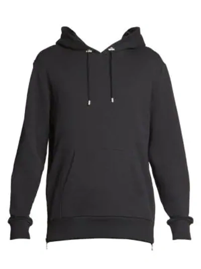 Balmain Side Zip Monogram Hoodie In Nero/bianco