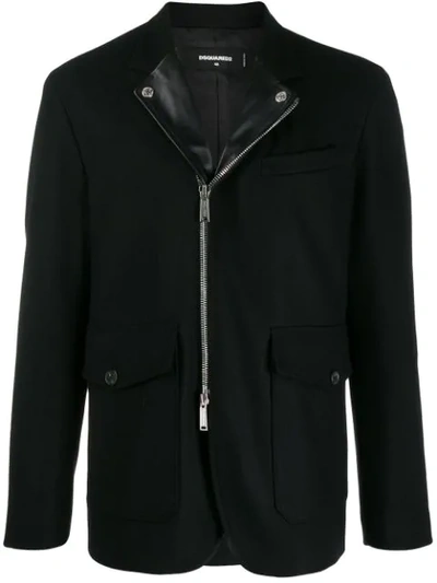 Dsquared2 Zip-up Leather Trim Jacket In Black