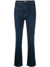 Mother Cropped Bootcut Jeans In Blue