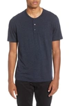 Vince Stripe Cotton Blend Henley T-shirt In H Coastal/black