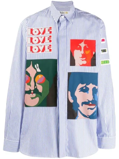 Stella Mccartney + The Beatles Appliquéd Striped Cotton-poplin Shirt In Blue