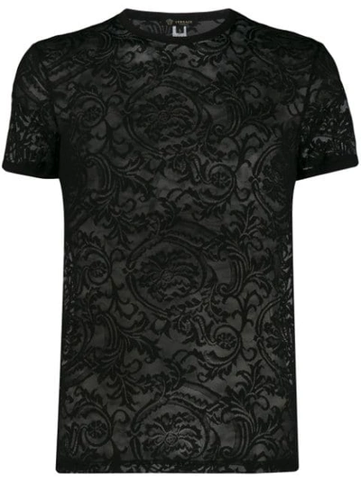 Versace Sheer Lace Patterned T-shirt In Black