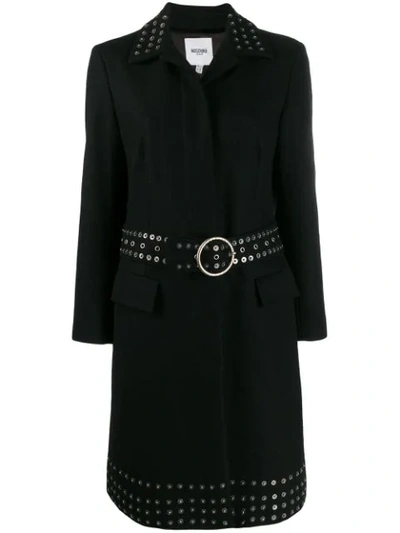 Pre-owned Moschino 2000's Studded Midi Coat In Black