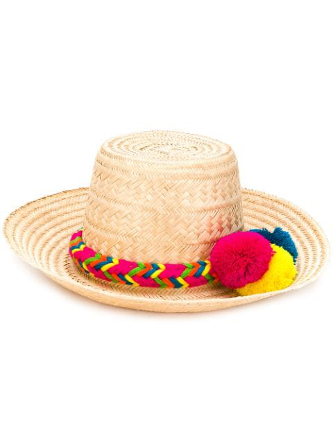 Folkloore Woman - Colombian Straw Hat In Sm003M Pink Sky Blue Yellow