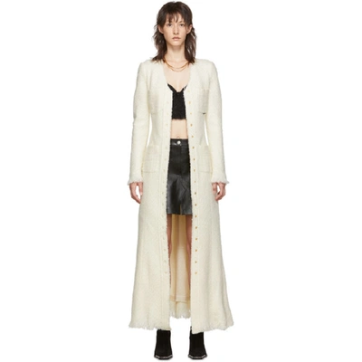 Alexander Wang Frayed Tweed Maxi Coat Dress In Ivory