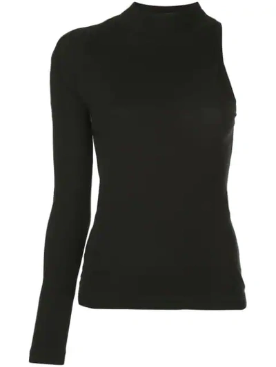 Rosetta Getty One-sleeve Cotton-jersey Turtleneck Top In Black