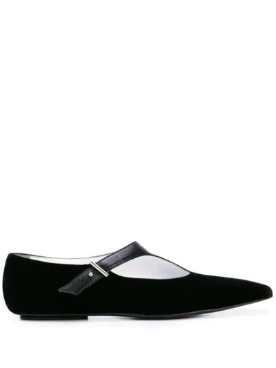 Rosetta Getty Asymmetric Strap Ballerina Shoes In Black