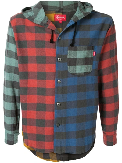 Supreme Hooded Plaid Flannel Shirt In Blue