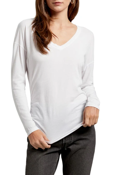 Michael Stars Ultra Jersey Carson Long Sleeve V-neck Top In White