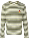 Ami Alexandre Mattiussi Long Sleeved Striped T Shirt With Smiley Patch In Green