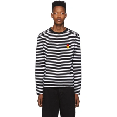 Ami Alexandre Mattiussi Long Sleeve Striped Smile Patch T-shirt In Black