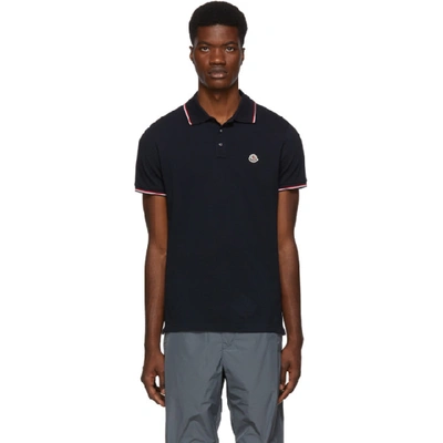 Moncler Striped Trim Polo Shirt In 773 Navy