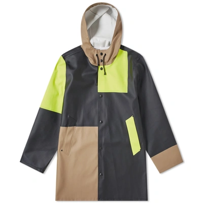 Stutterheim Patchwork Waterproof Hooded Raincoat In Black