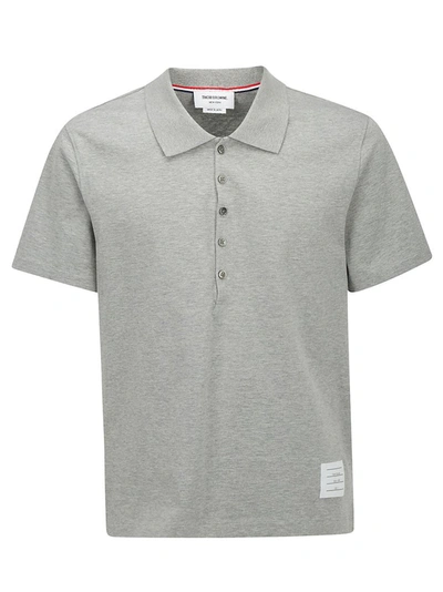 Thom Browne Logo Patch Polo Shirt In Grey