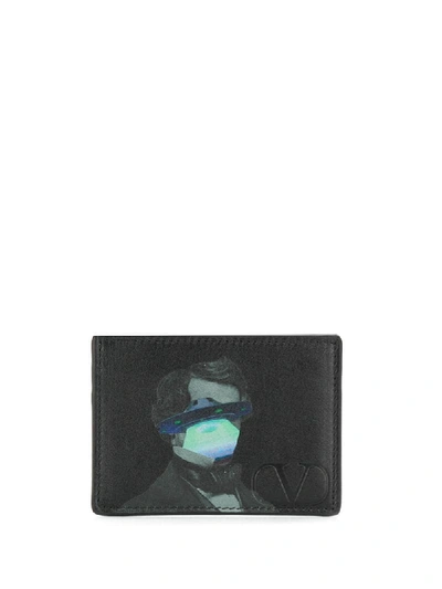 Valentino Garavani X Undercover Ufo Face Print Cardholder In Black
