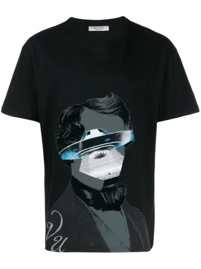 Valentino Vu V-face Ufo Printed Cotton T-shirt In Black