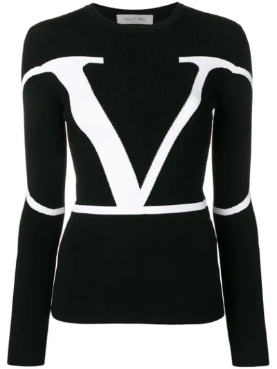 Valentino Logo Knit Long Sleeve Sweater In Black