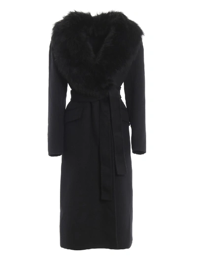 Prada Fur Collar Angora Blend Coat In Black