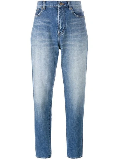 Saint Laurent Rolled Cuff Boyfriend Jeans In Vintage Blue