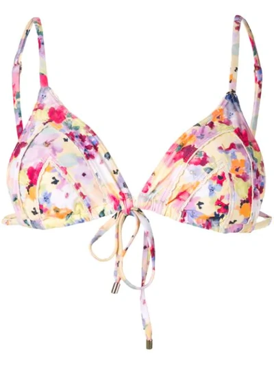 Peony Floral Print Triangle Bikini In Multicolour