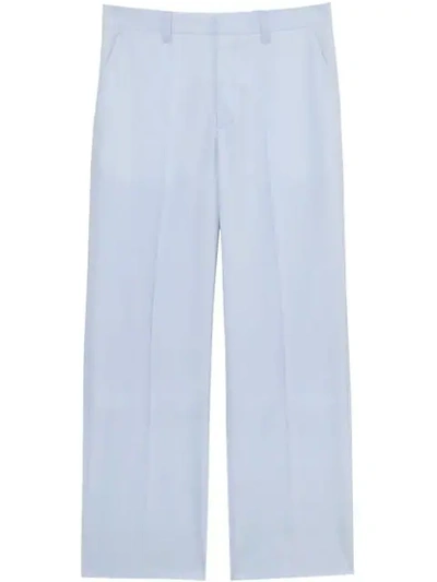 Burberry Tumbled Wool Wide-leg Trousers In Blue