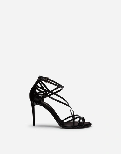 Dolce & Gabbana Polished Calfskin Sandals In Black