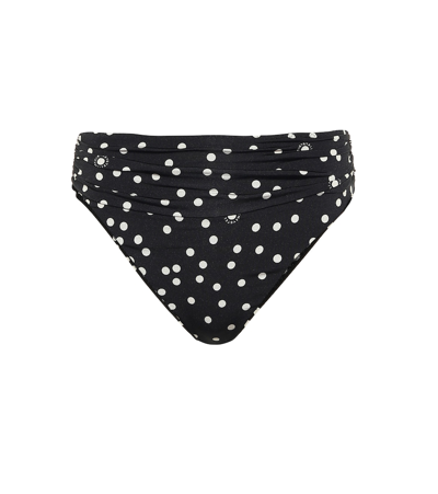 Stella Mccartney Draped Polka Dot High-waist Bikini Bottom In 008 Black Cream