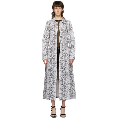 Alexander Wang Long Snake Print Cotton Denim Coat In 040 Fadedpy