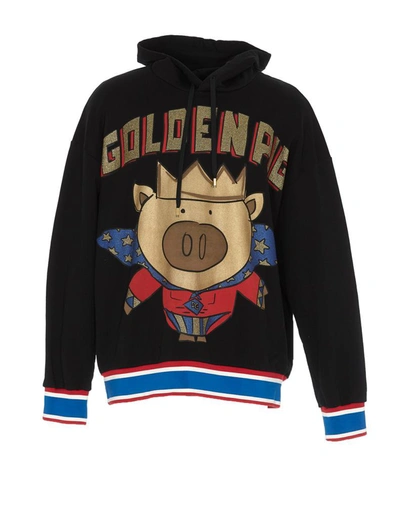 Dolce & Gabbana Golden Pig Hoodie In Black