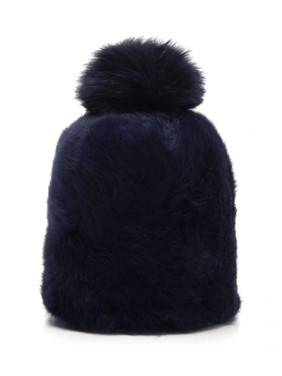 Max Mara Mohair Pom Pom Beanie In Blue