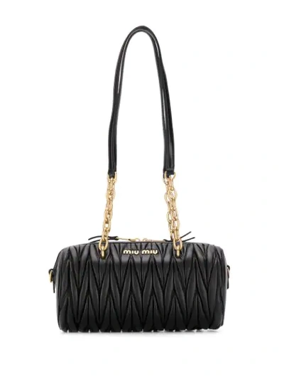 Miu Miu Matelassé Logo Shoulder Bag In Black